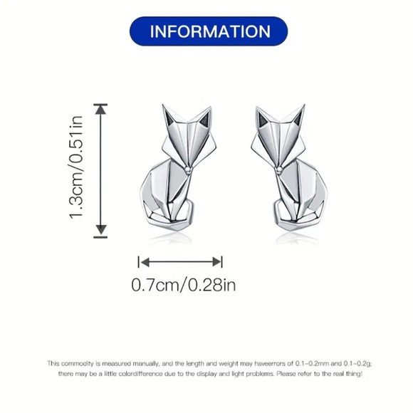 Sterling Silver Abstract Fox Stud Earrings - Picture 3 of 4